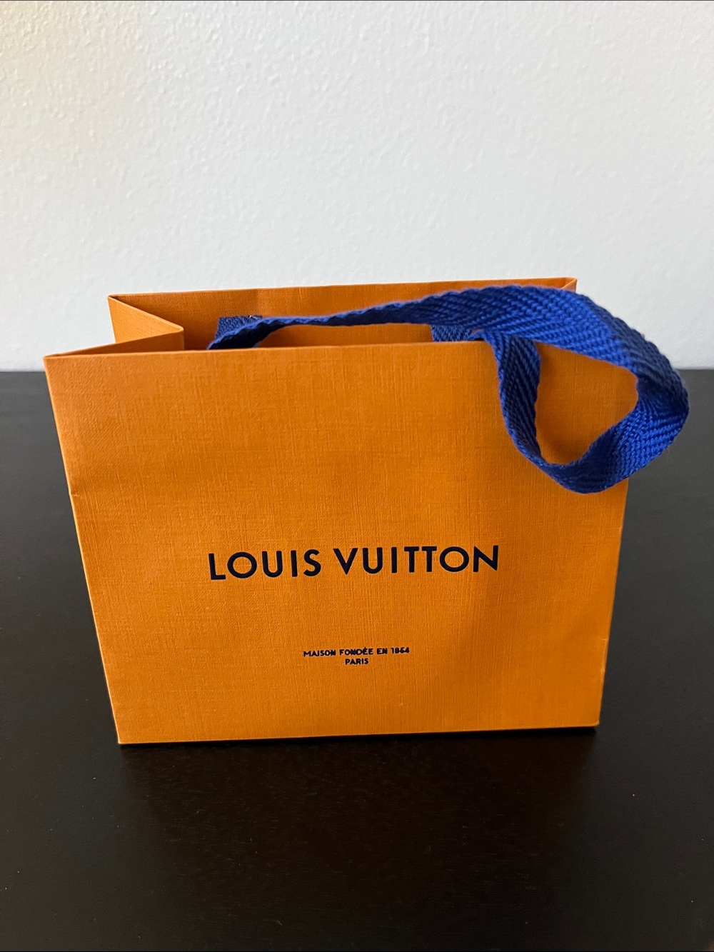 Louis Vuitton Orange Shopping Bag with Blue Handles